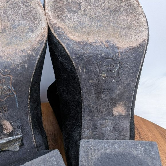 Free People Cecile Ankle Booties 38 8 Black Suede Leather Zip Back Block Heeled - Picture 2 of 13